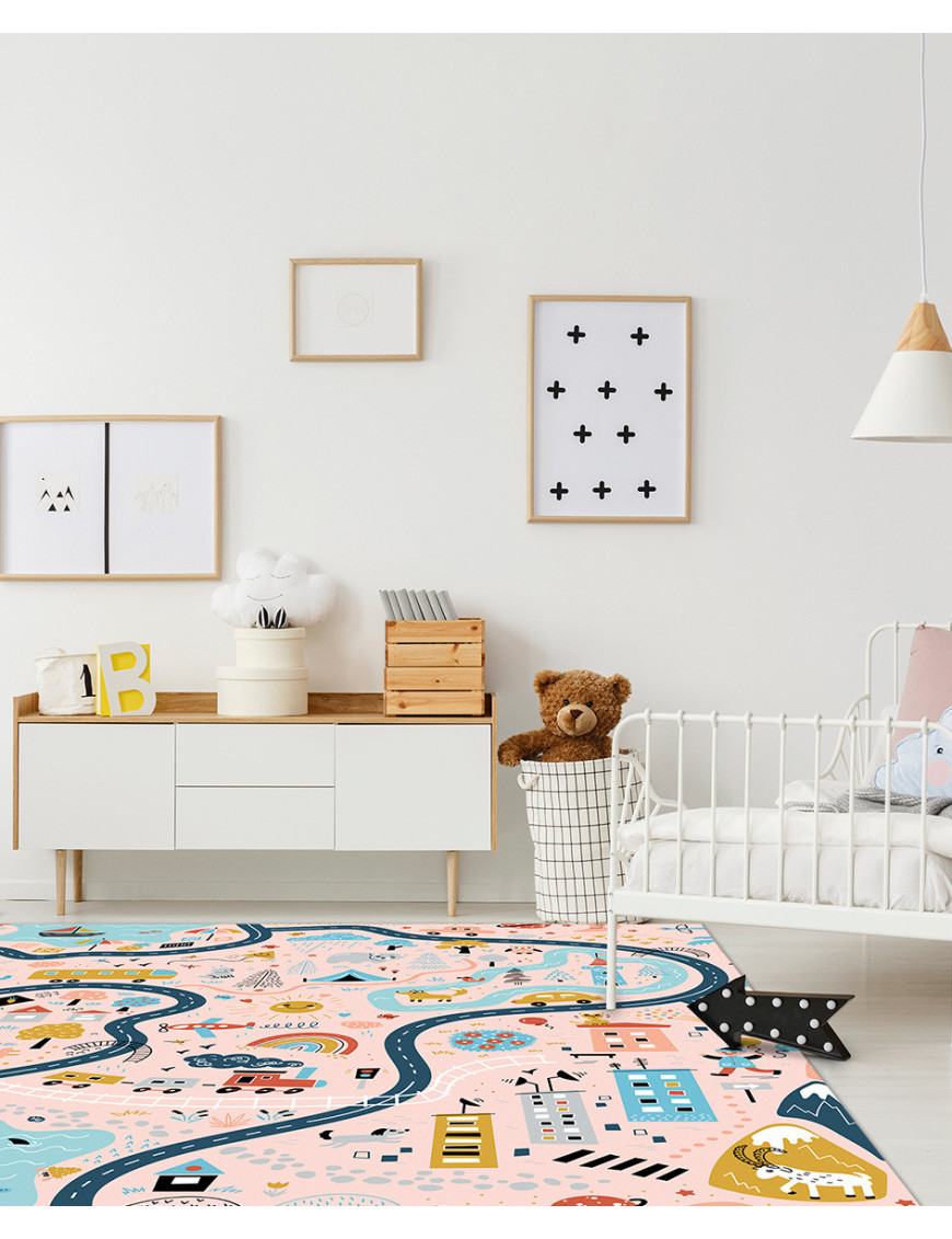 Alfombra vinílica Infantil Carretera Rosa