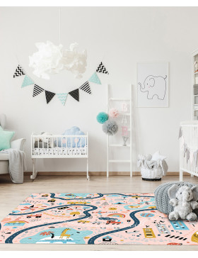 Alfombra vinílica Infantil Carretera Rosa